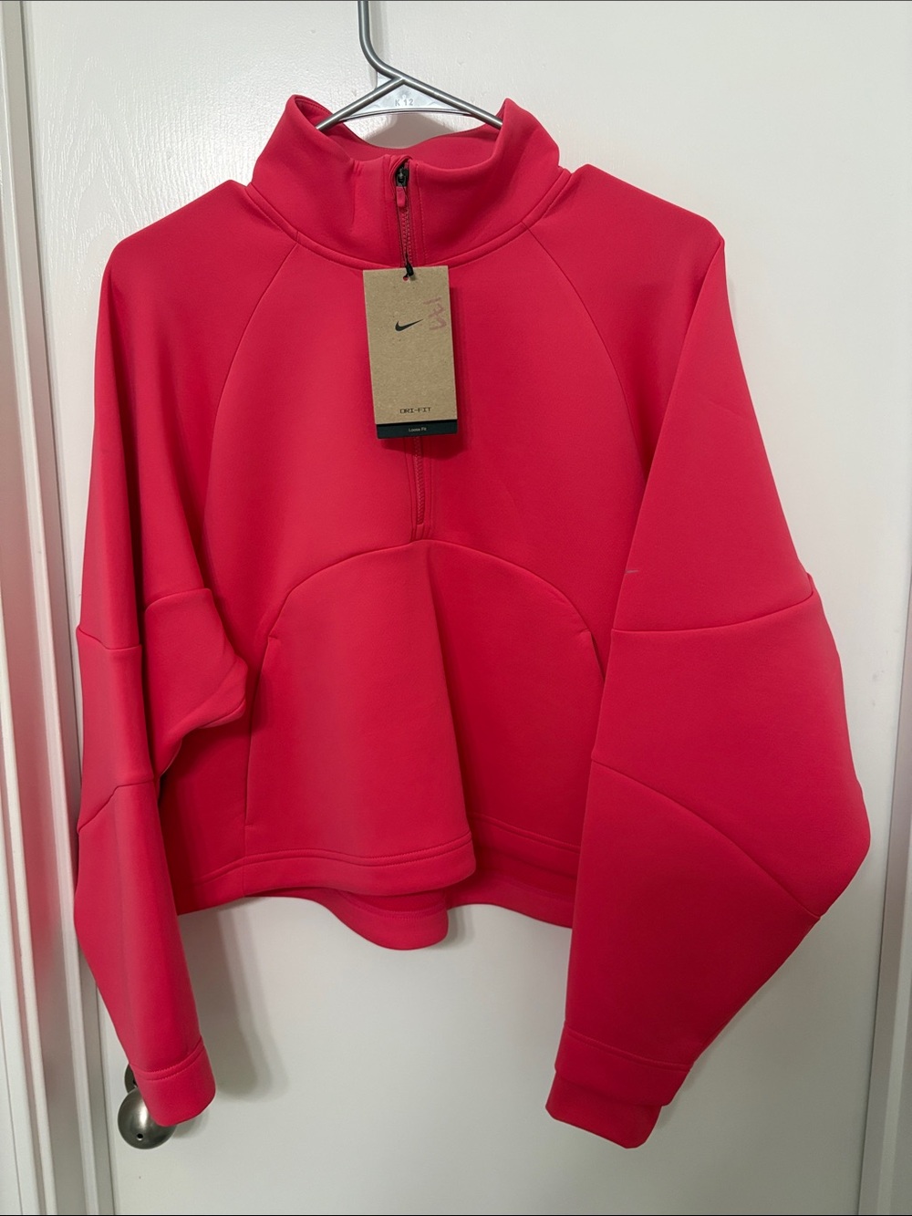 Nike Women's Bright Pink Quarter-Zip Sweatshirt - Drifit Prima